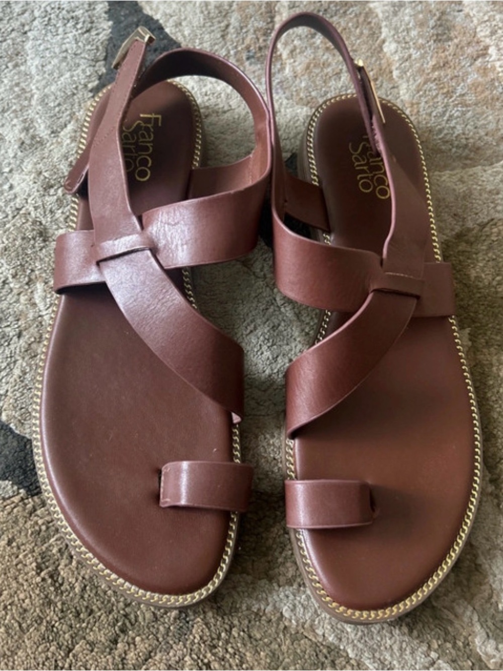 Franco Sarto Burgundy Brown Strappy Leather Slingback Sandals